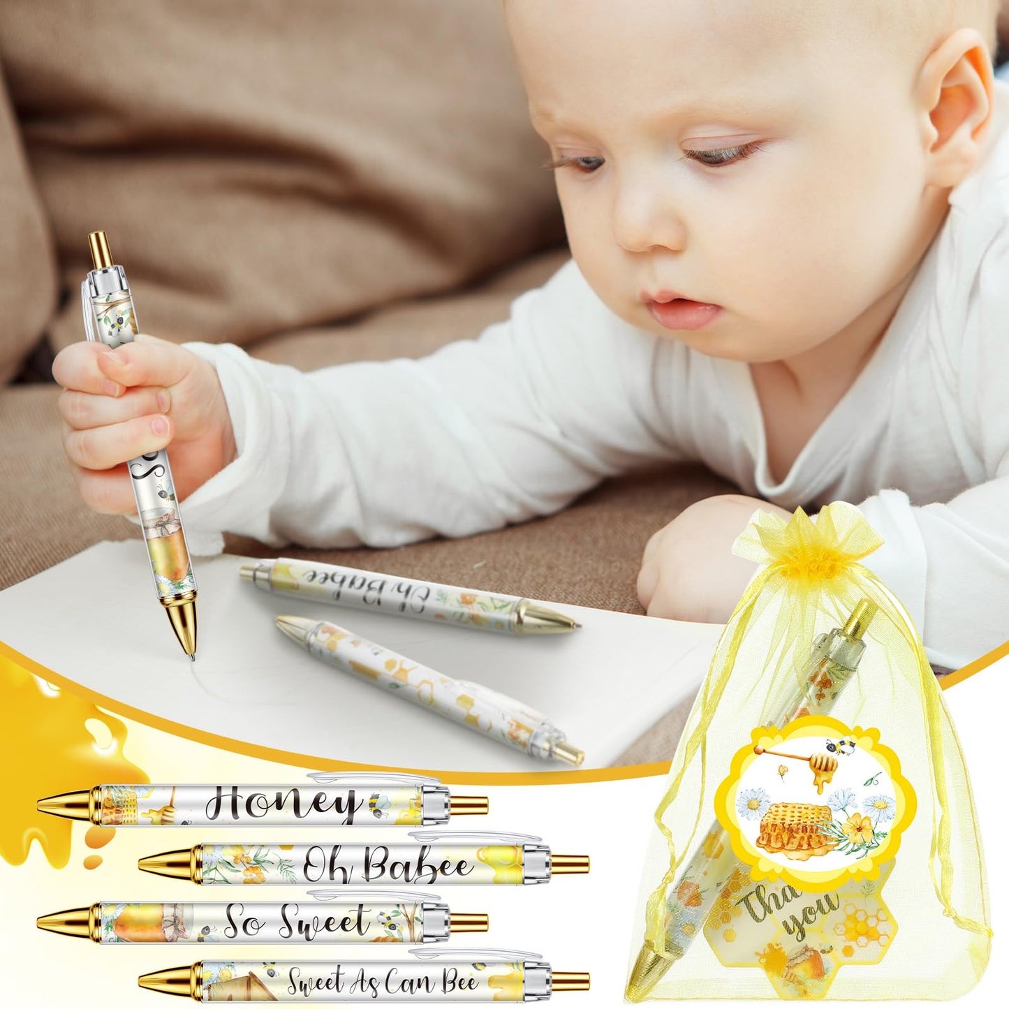 Chuangdi 50 Sets Baby Shower Favors Gifts for Guests Includes 50 Pcs Ballpoint Pens, Thank You
