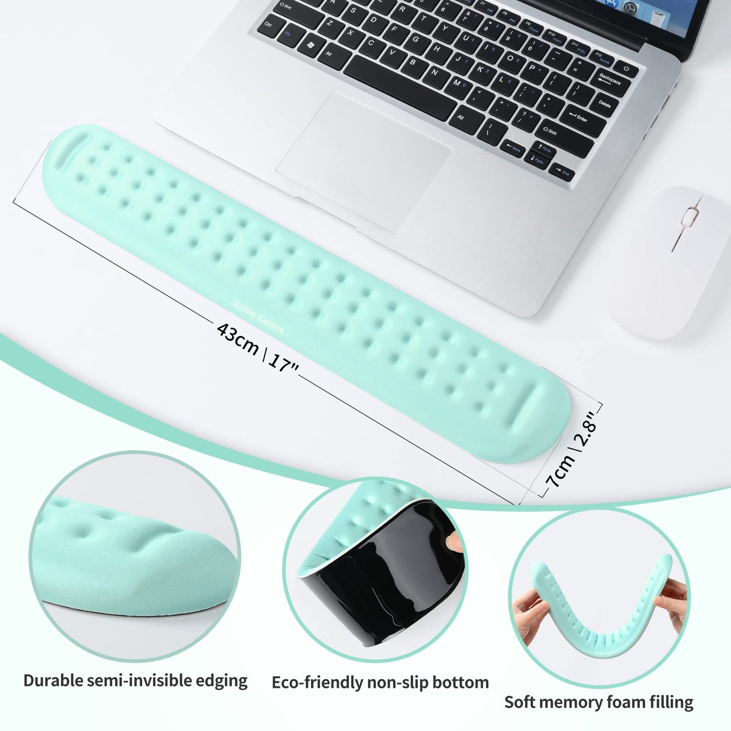 UnivoColors Turquoise Green Superfine Memory Foam Keyboard Wrist Rest Soft Gel Ergonomic Wrist