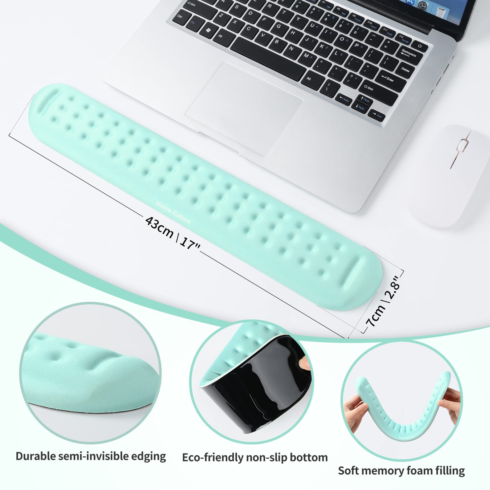 UnivoColors Turquoise Green Superfine Memory Foam Keyboard Wrist Rest Soft Gel Ergonomic Wrist