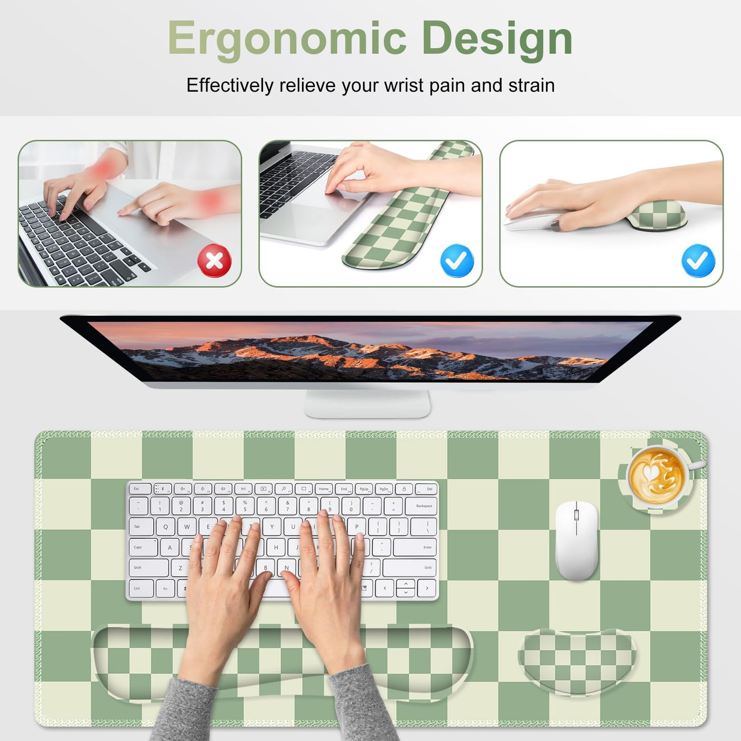 NXZGO Large Gaming Mouse Pad Set, 4 in1 Ergonomics Keyboard Desk Mat with Memory Foam Wrist Rest