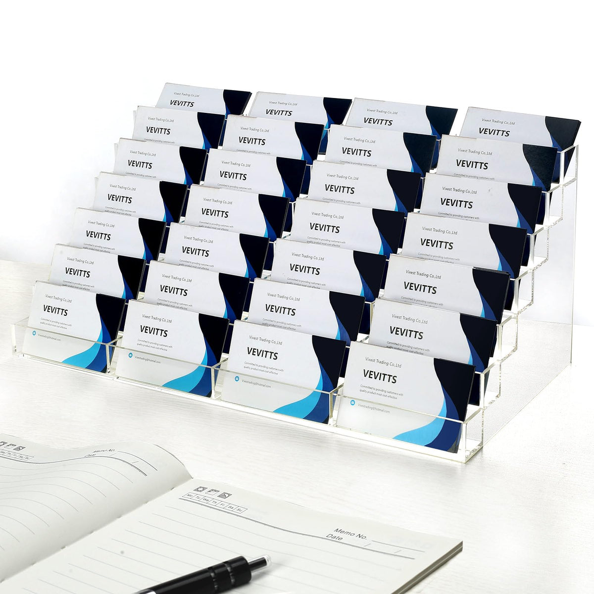 Vevitts Acrylic Business Card Holder for Desk Multiple Business Card Holders 28 Slot 7 Tier Large
