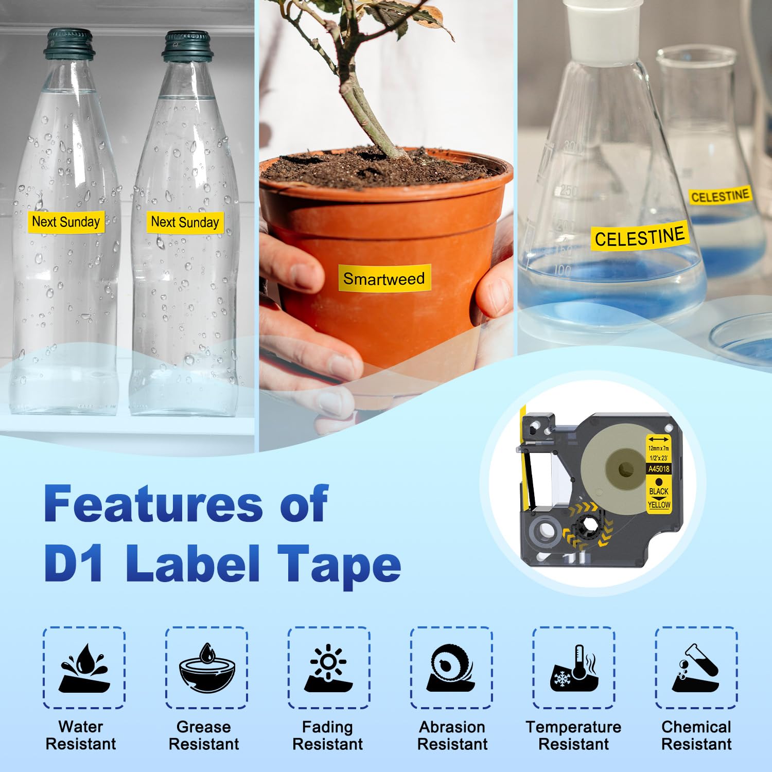 6-Pack Compatible with Dymo D1 Label Tape Black on Yellow 45018 S0720580