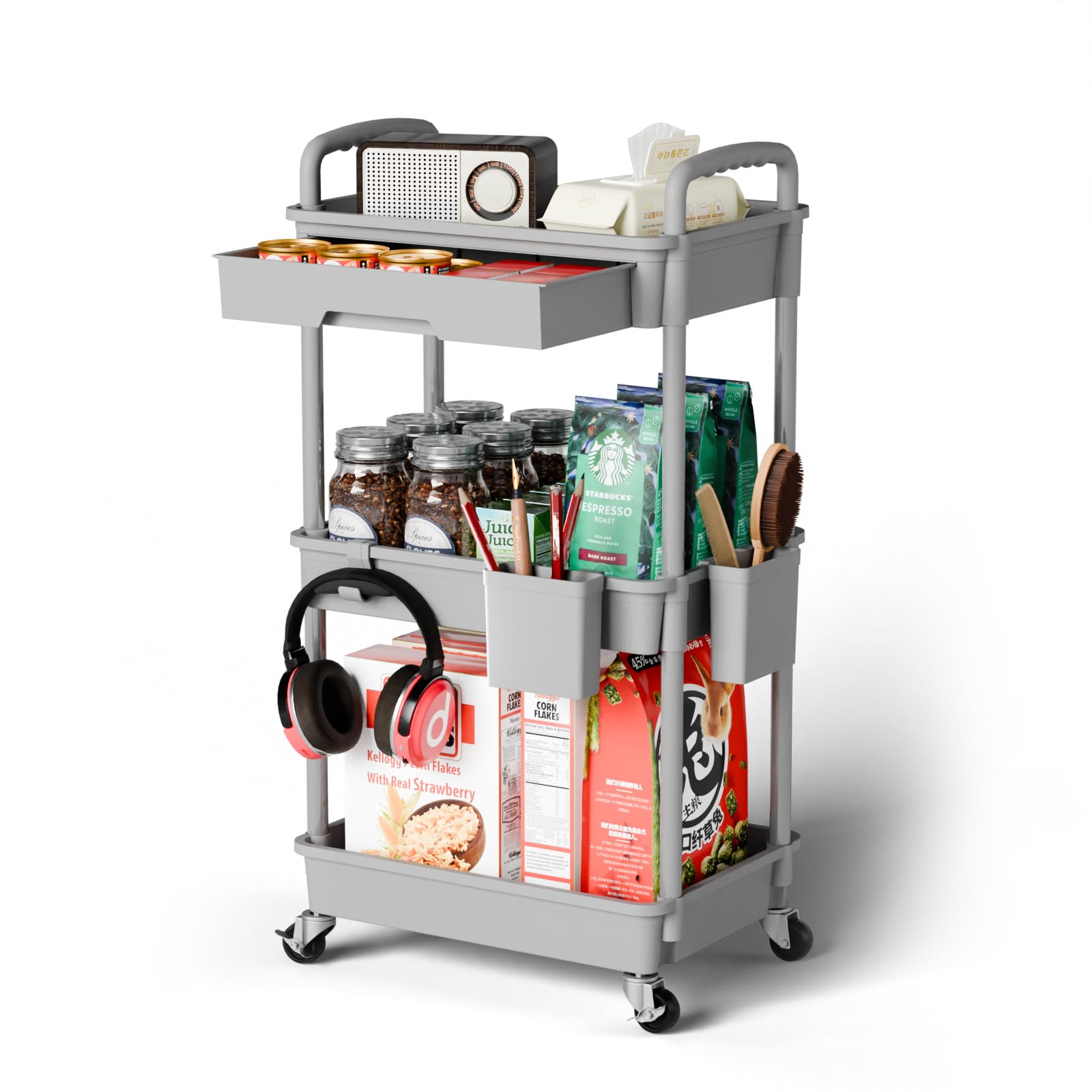 Sorgion 3 Tier Rolling Cart Organizer,Laundry Room Bathroom Organizers and Storage Office Shelves