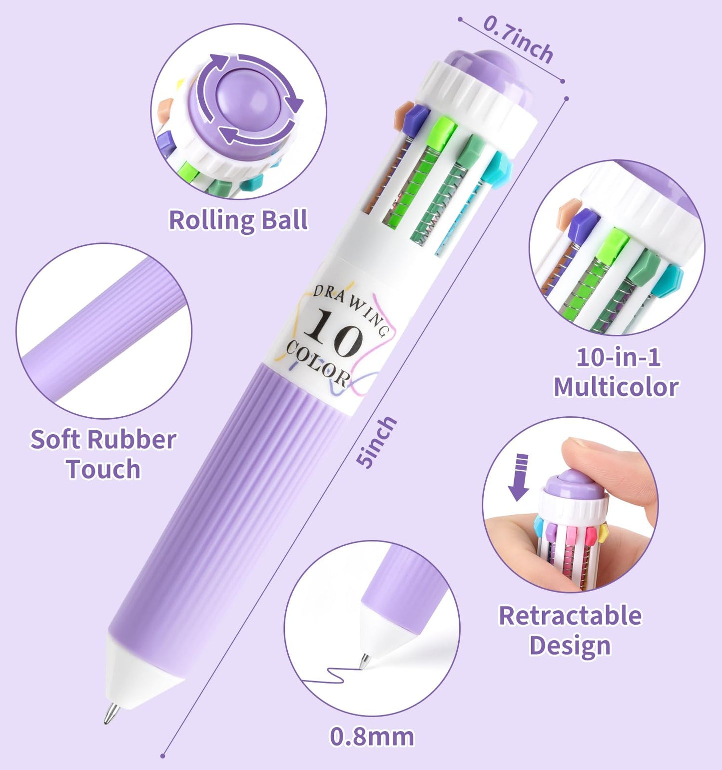 Joyask 12 Pack Multicolor Pens, 10-in-1 Colored Ballpoint Pen, 116 Colors