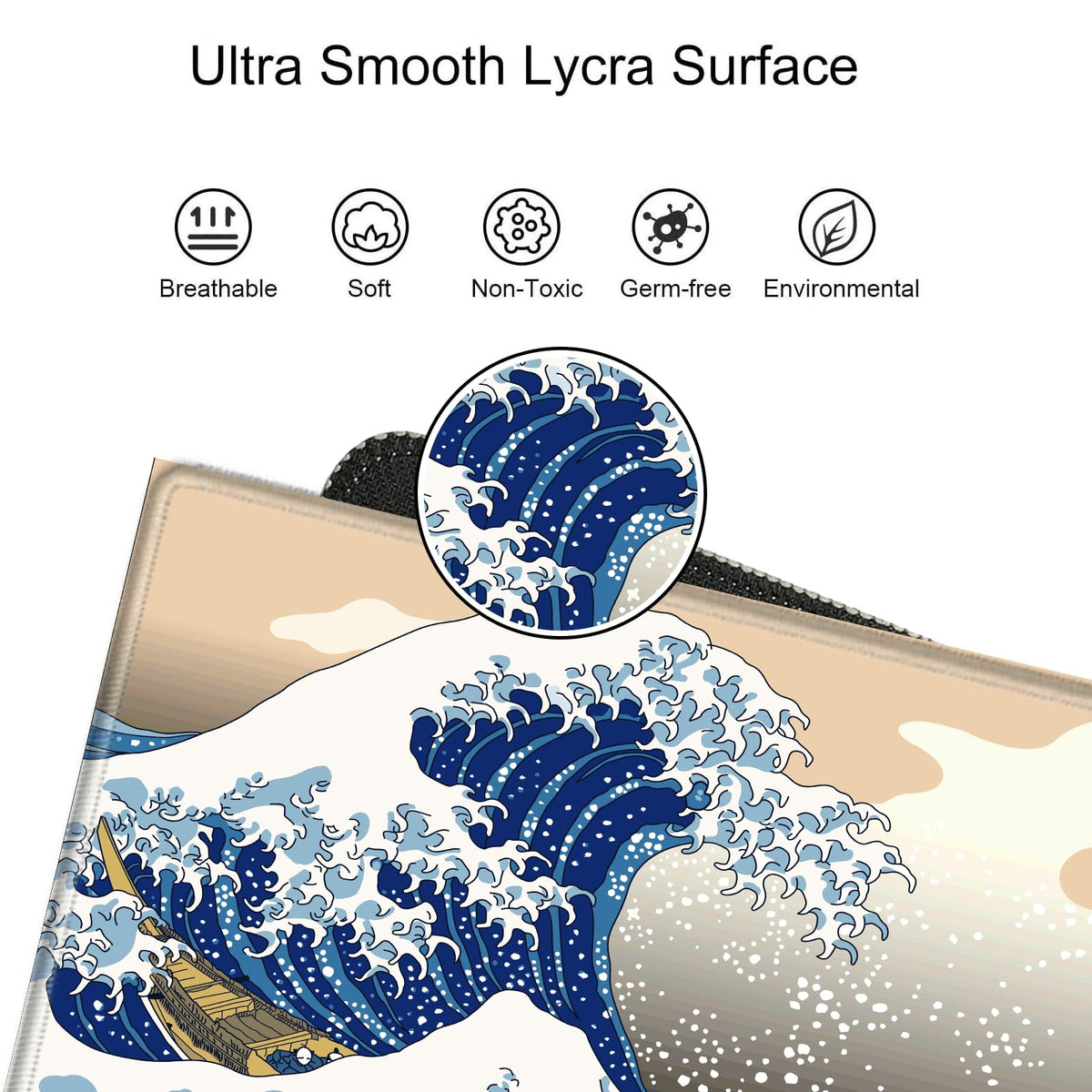 Gaming Mouse Pad Japanese Sea Wave Mousepad 24x12 Desk Pad XL Ocean Desk Mat Long Extended Computer