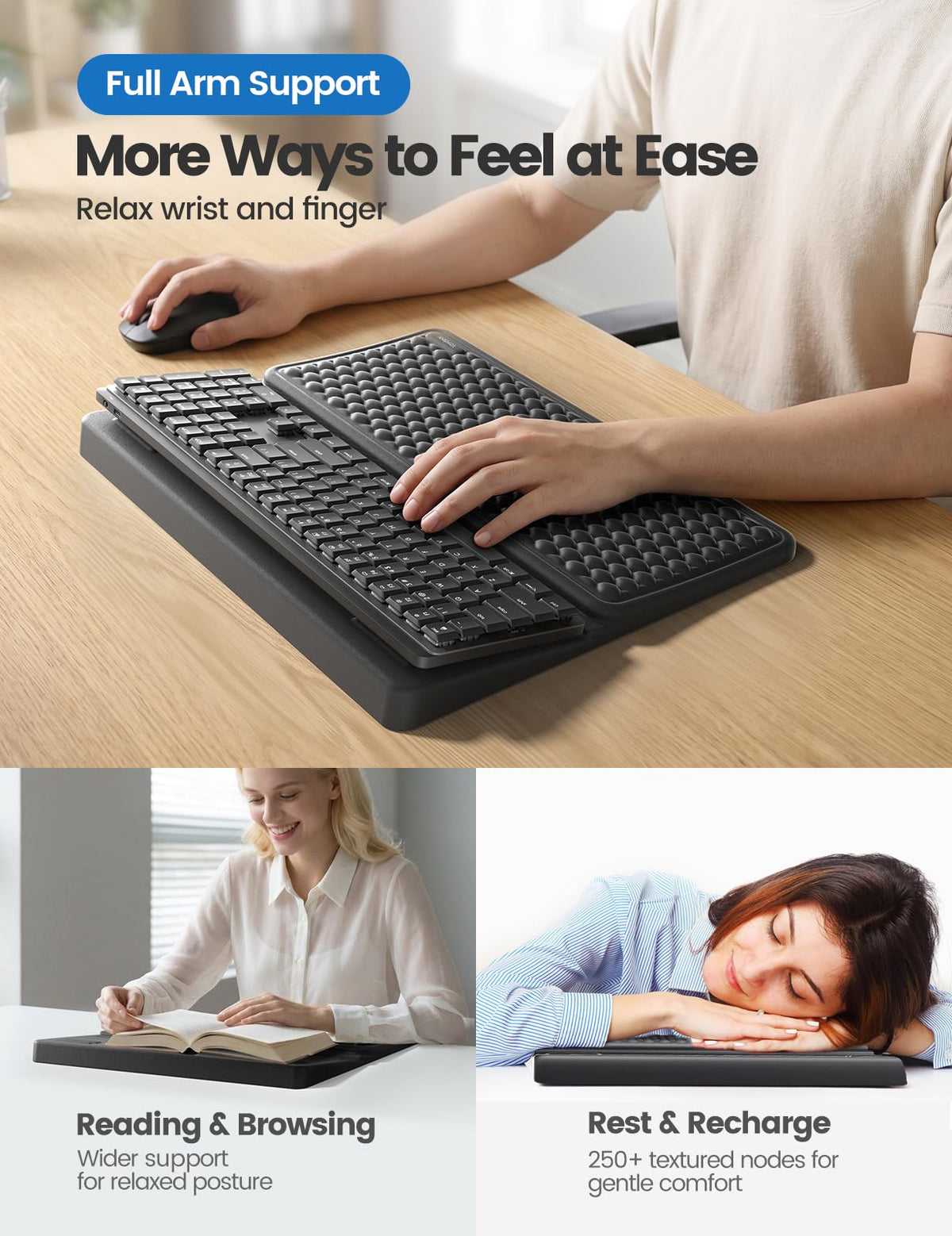 Vaydeer Keyboard Wrist Rest for Computer, Ergonomic Large Keyboard Mat Pad with Wrist Support, Soft