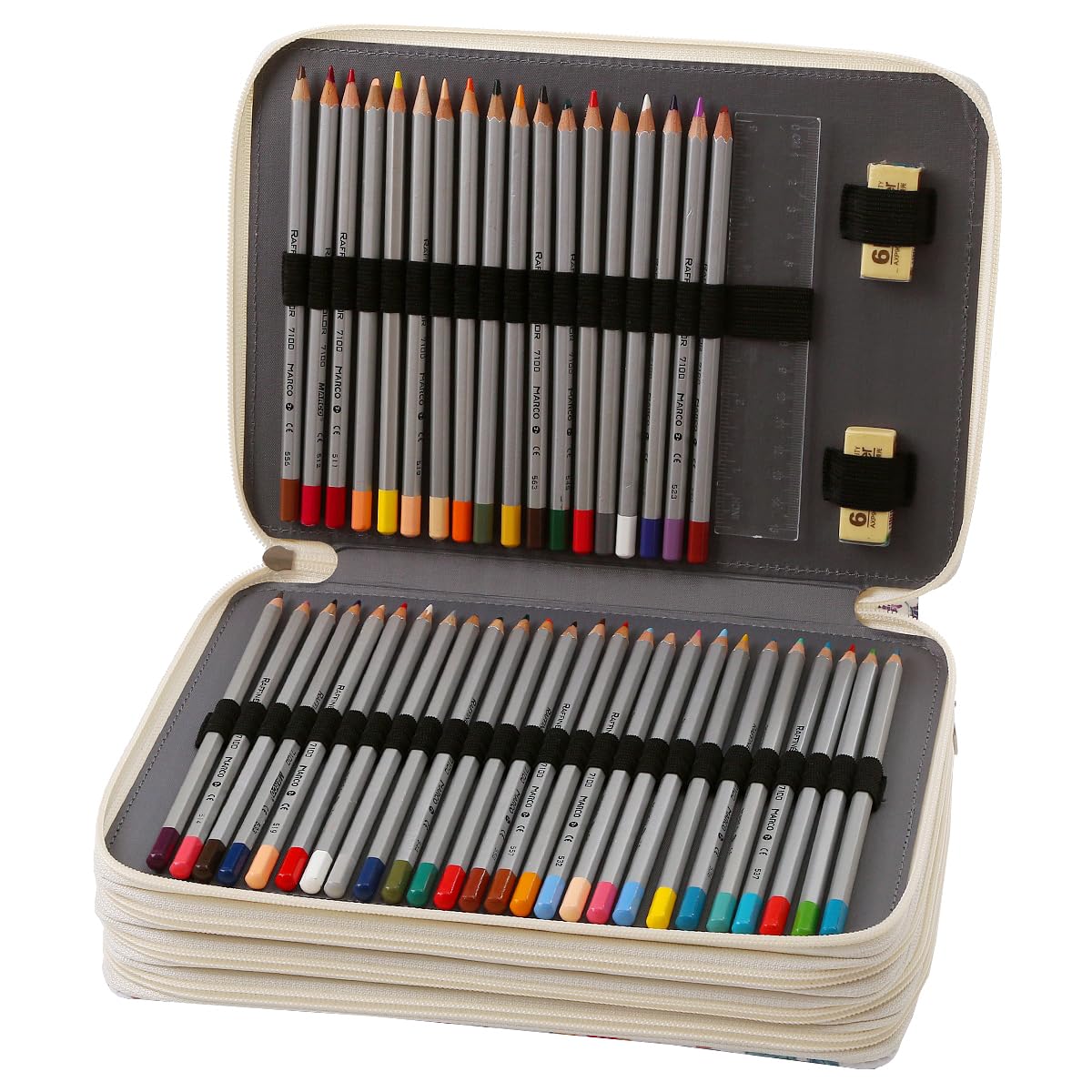 Lbxgap 200 Slots Pencil Case 4-Layer Zipped Holder w/Handle