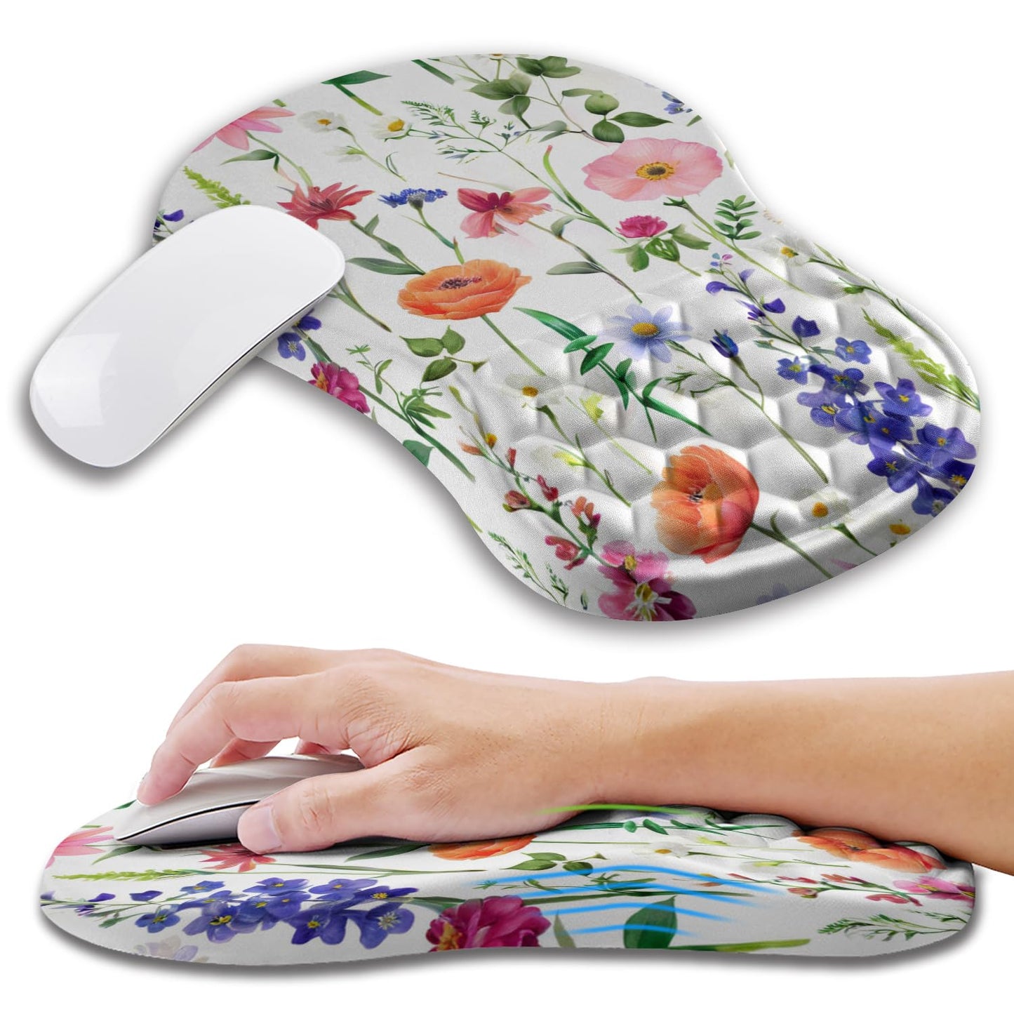 Kuosgm Ergonomic Mouse Pad Wrist Support with Memory Foam Massage Bulge, Carpal Tunnel Pain Relief