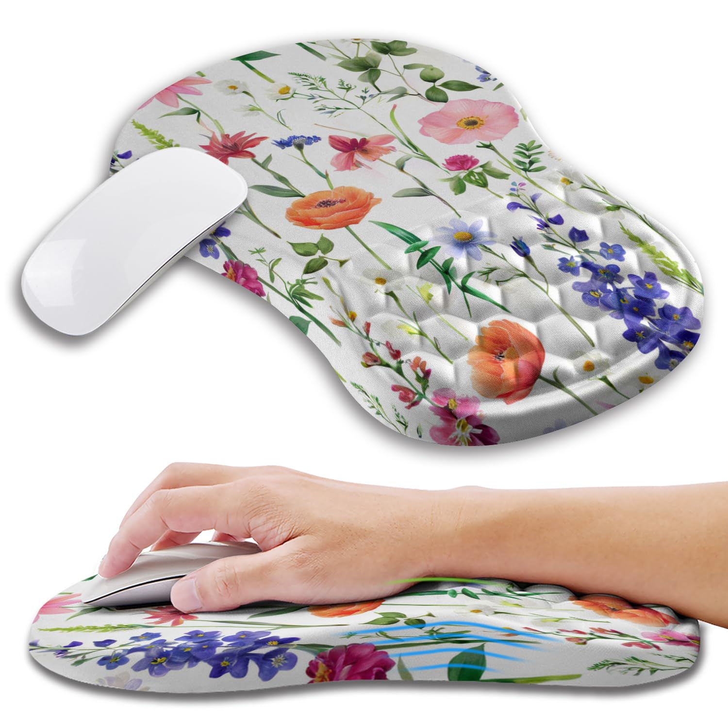 Kuosgm Ergonomic Mouse Pad Wrist Support with Memory Foam Massage Bulge, Carpal Tunnel Pain Relief