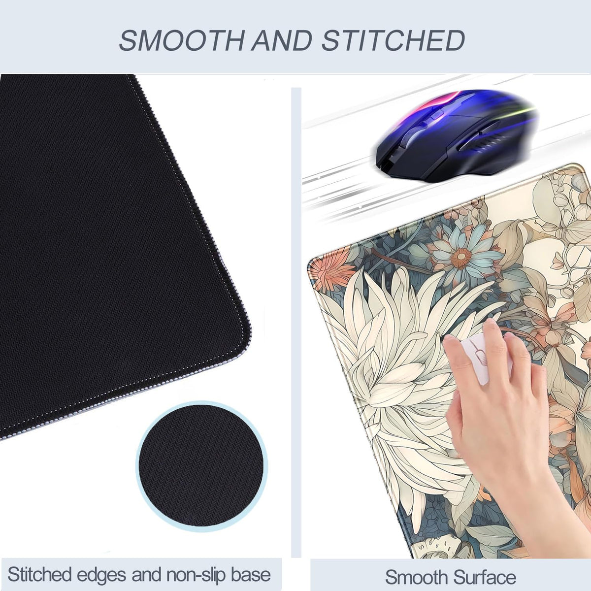 Nasdalgias Japanese Floral Desk Mat Boho Aesthetic Flower Desk Matt for Desktop Large XXL Gaming