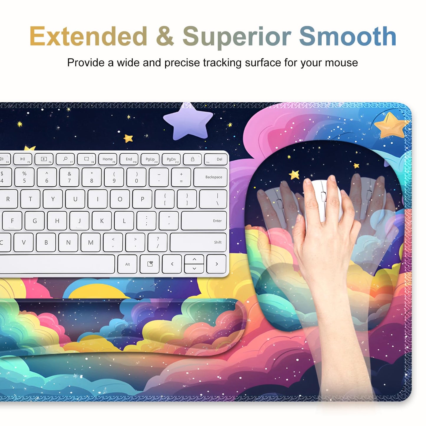 Mouse Pad with Wrist Support 4 in1 Set, XXL Big Game Mousepad + Keyboard Wrist Rest + Mouse Wrist