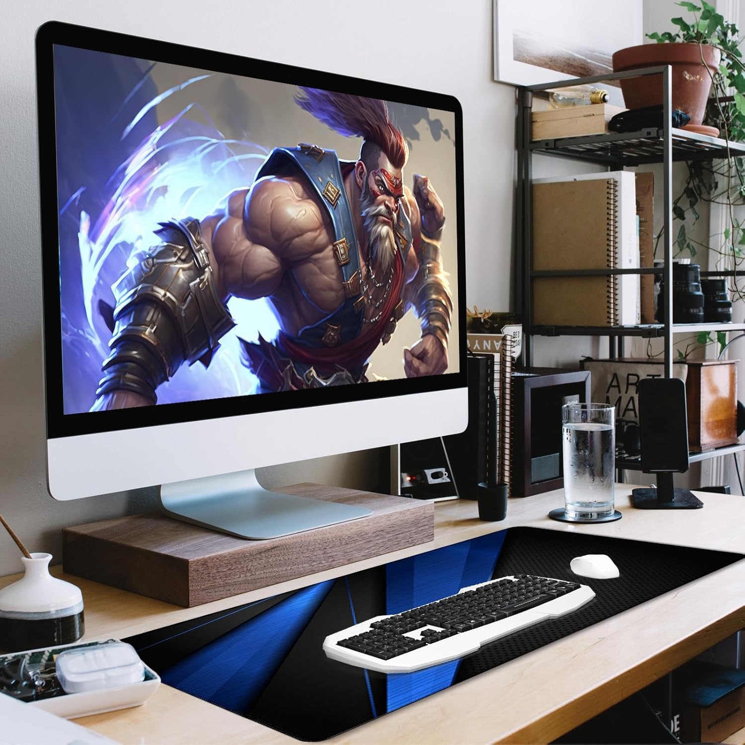 Desk Pad Large Gaming Mouse Pad Extended Keyboard Mouse Mat,Black Blue