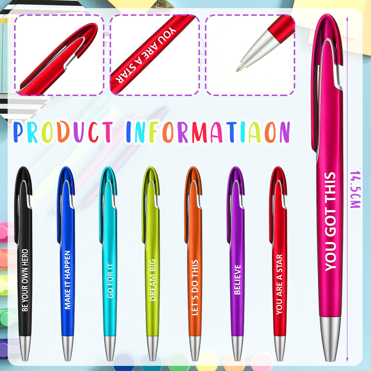 Lincia 200 Pcs Positive Theme Ballpoint Pens Bulk, Medium Point, Black Ink