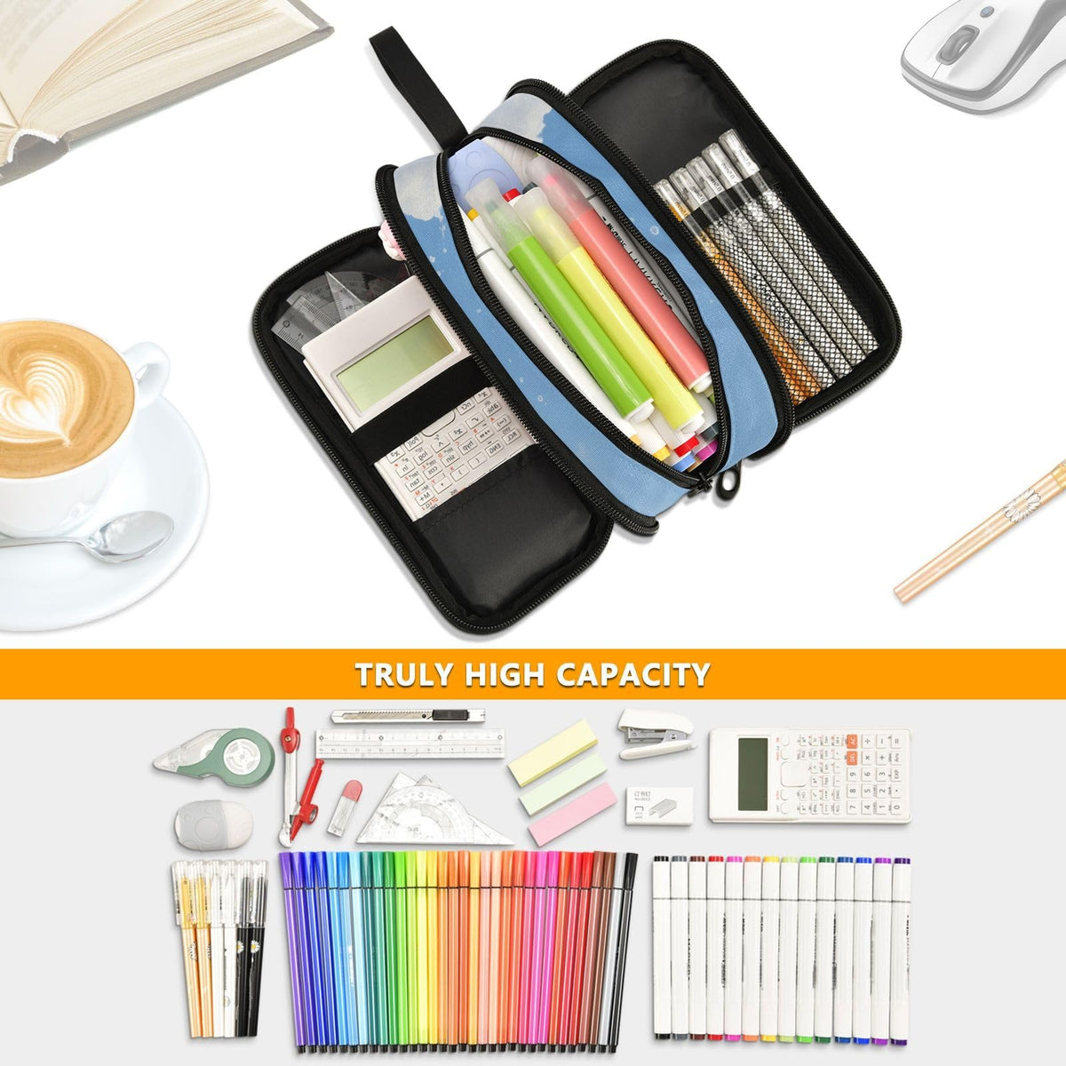 XUWU Bass Fish Large Capacity Pencil Case Pencil Pouch Pen Box