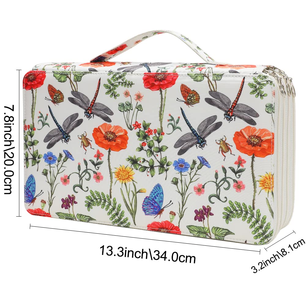 Vomgomfom 300 Slots Marker Case 4-Layer PU Leather, Handle, White