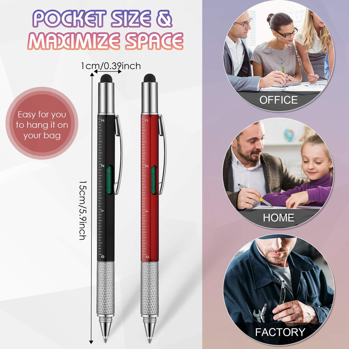 Zonon 36 Pcs 6 in 1 Multi Tool Pen with Ruler Level,Assorted Colors
