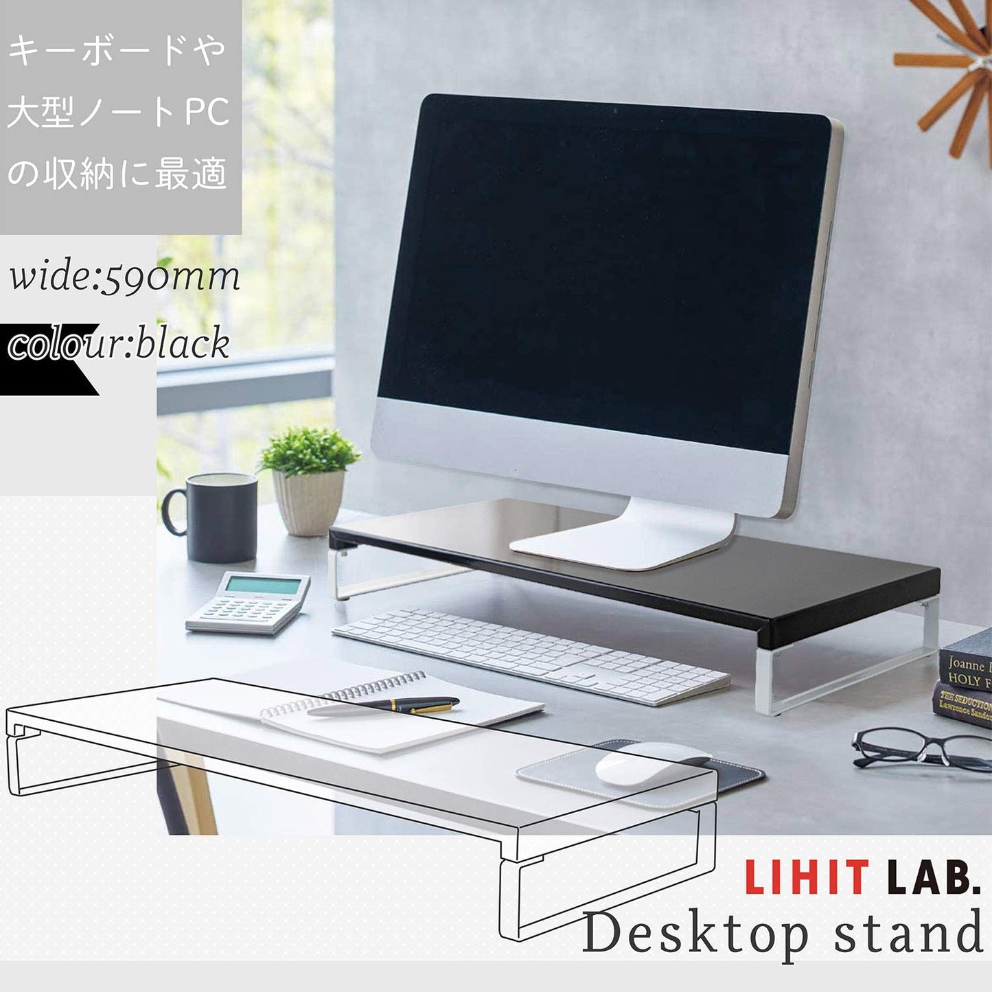 LIHIT LAB Desktop Stand, Sturdy Steel Stand for Laptop/Computer Monitor, 9.8 x 23.2 x 3.1 inches