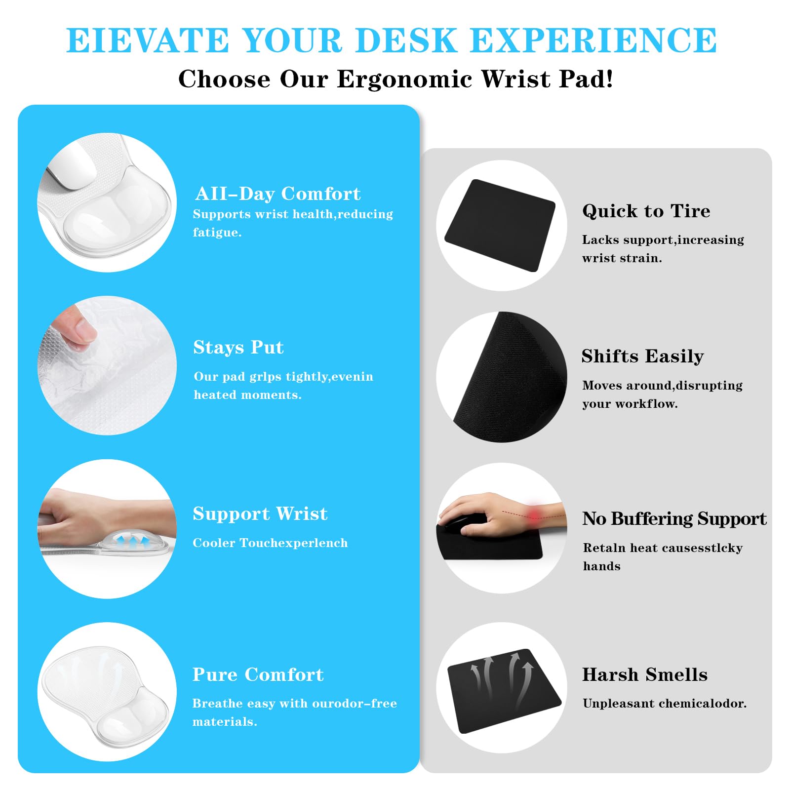 Mouse Pad with Wrist Rest,Ergonomic Mouse Pad with Comfortable Gel Wrist Rest Support and Non-Slip