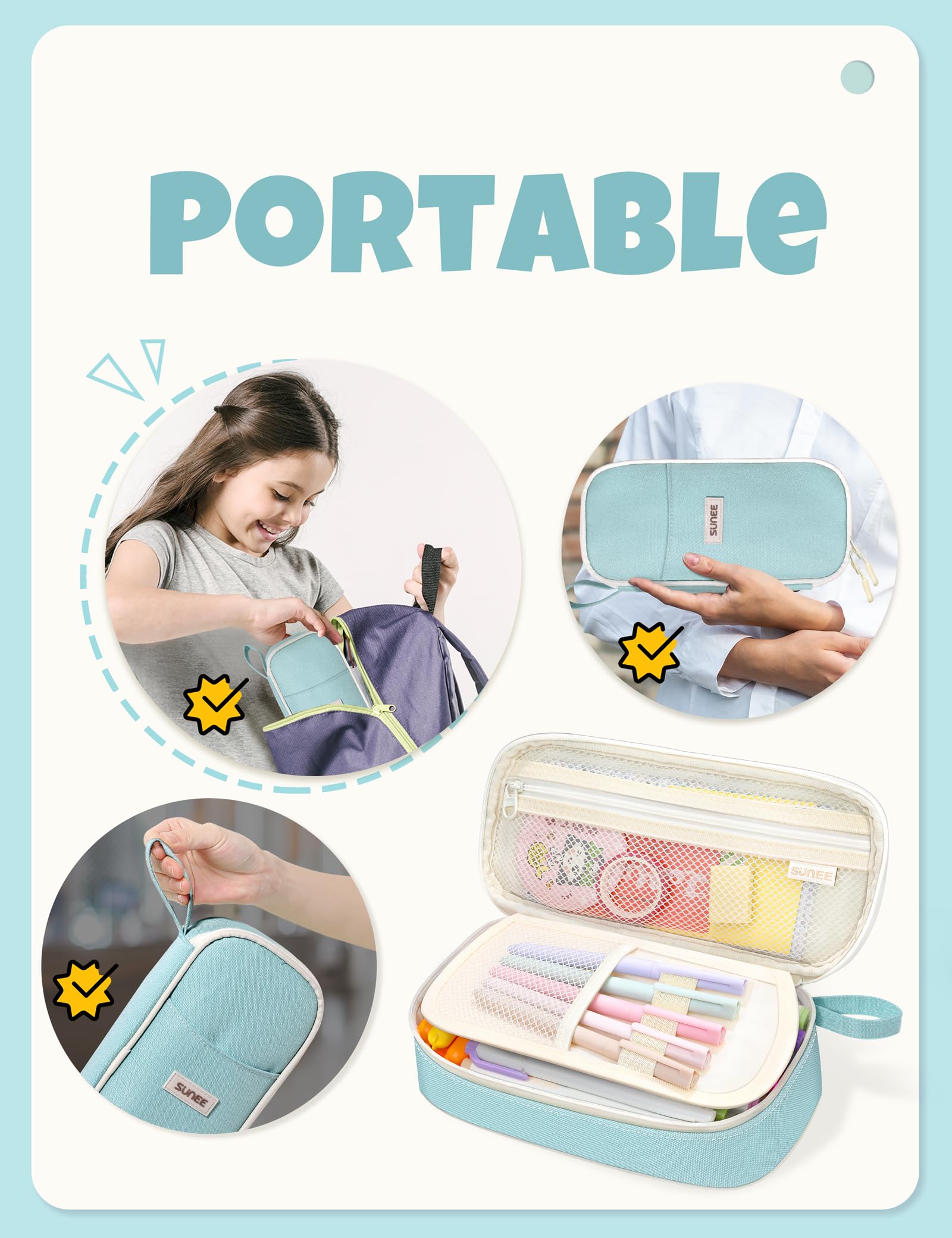 SUNEE Cute Pencil Case, Aesthetic Pen Pouch, Colored Large Pencil Bag with Zipper, Kawaii