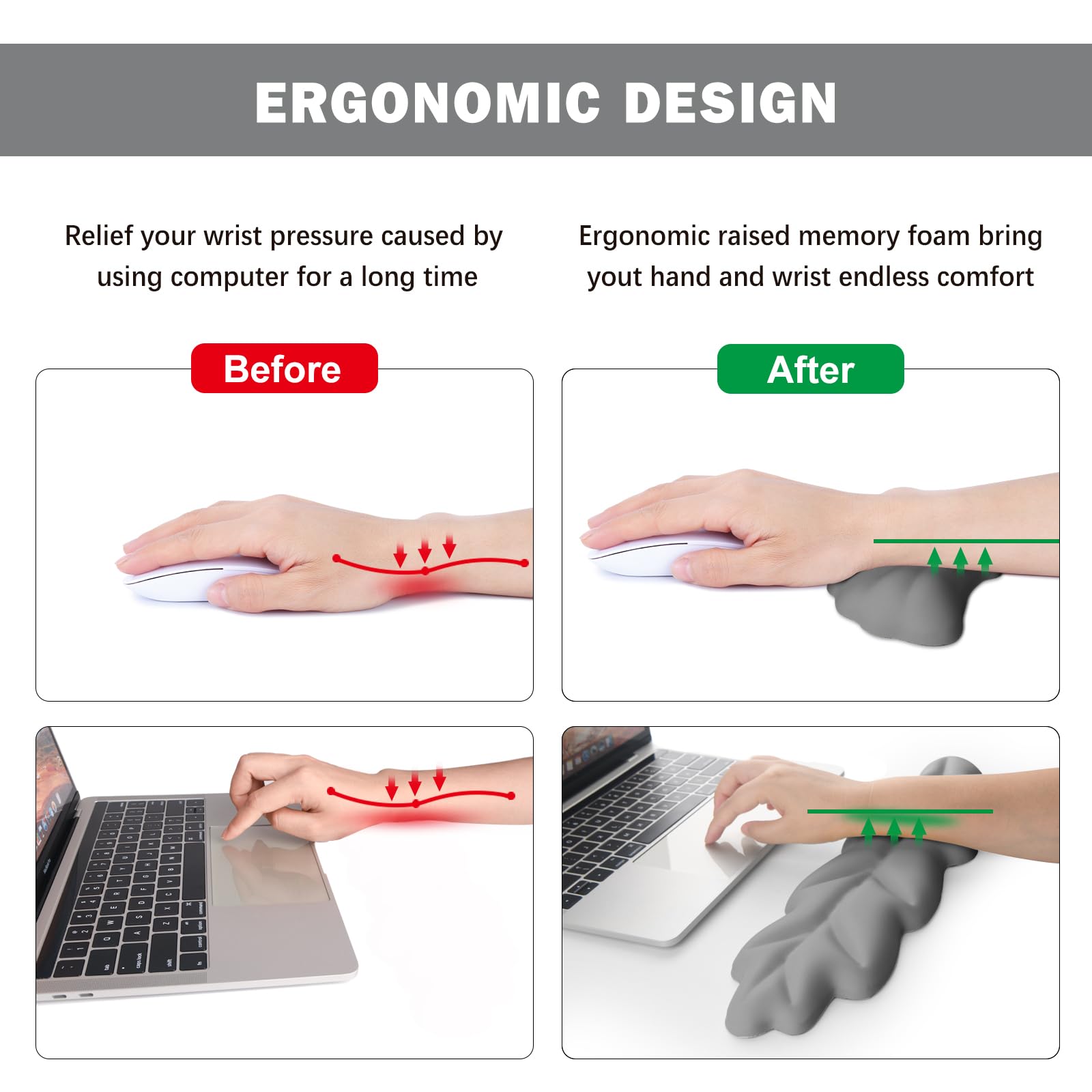 Lauspuck Keyboard Wrist Rest Pad Set, Leaf Shape PU Leather Memory Foam Wrist Cushion Support,Mouse