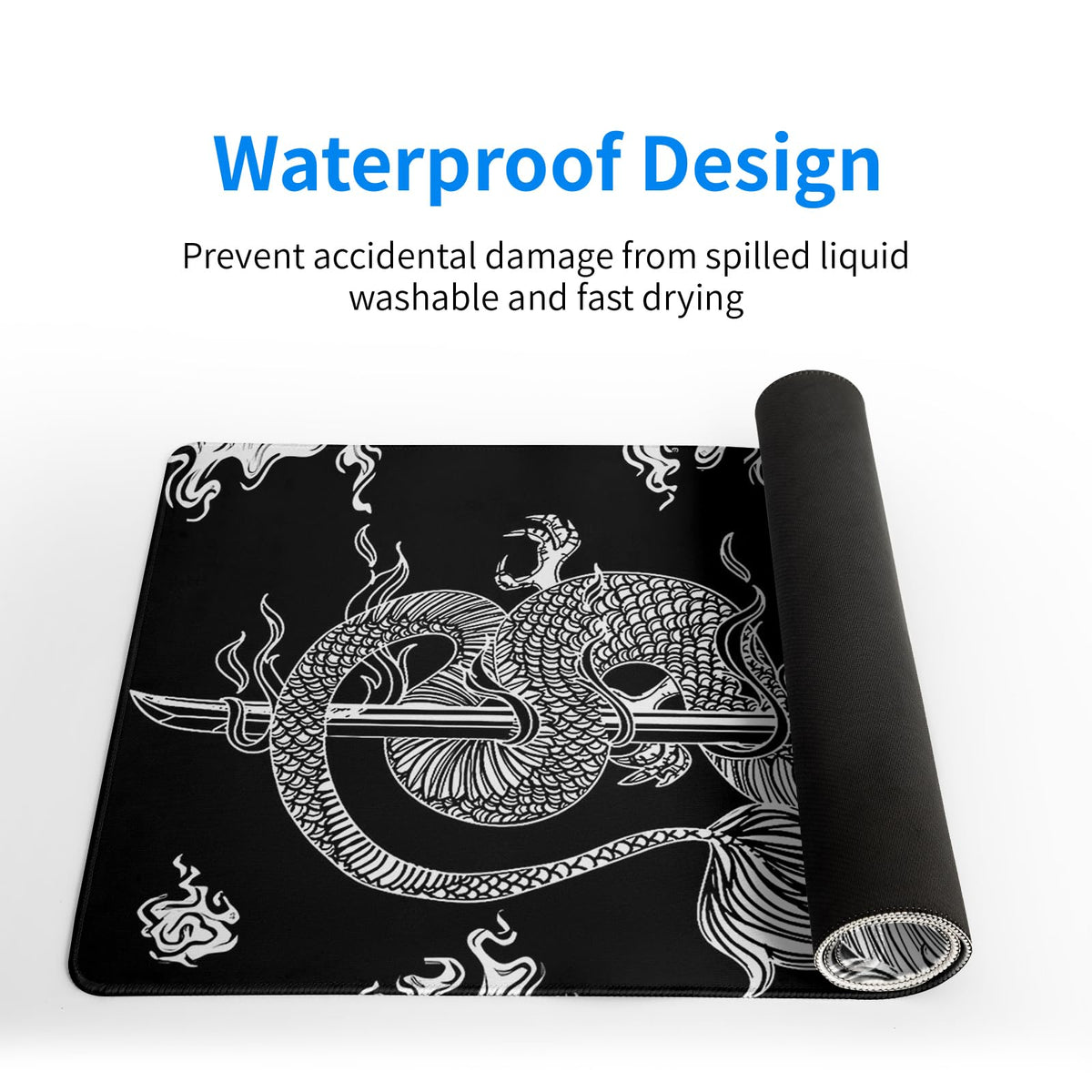 Dragon Gaming Mouse Pad - Black, Large (31.5x11.8 Inch), Non-Slip Base, Stitched Edge for Gaming &