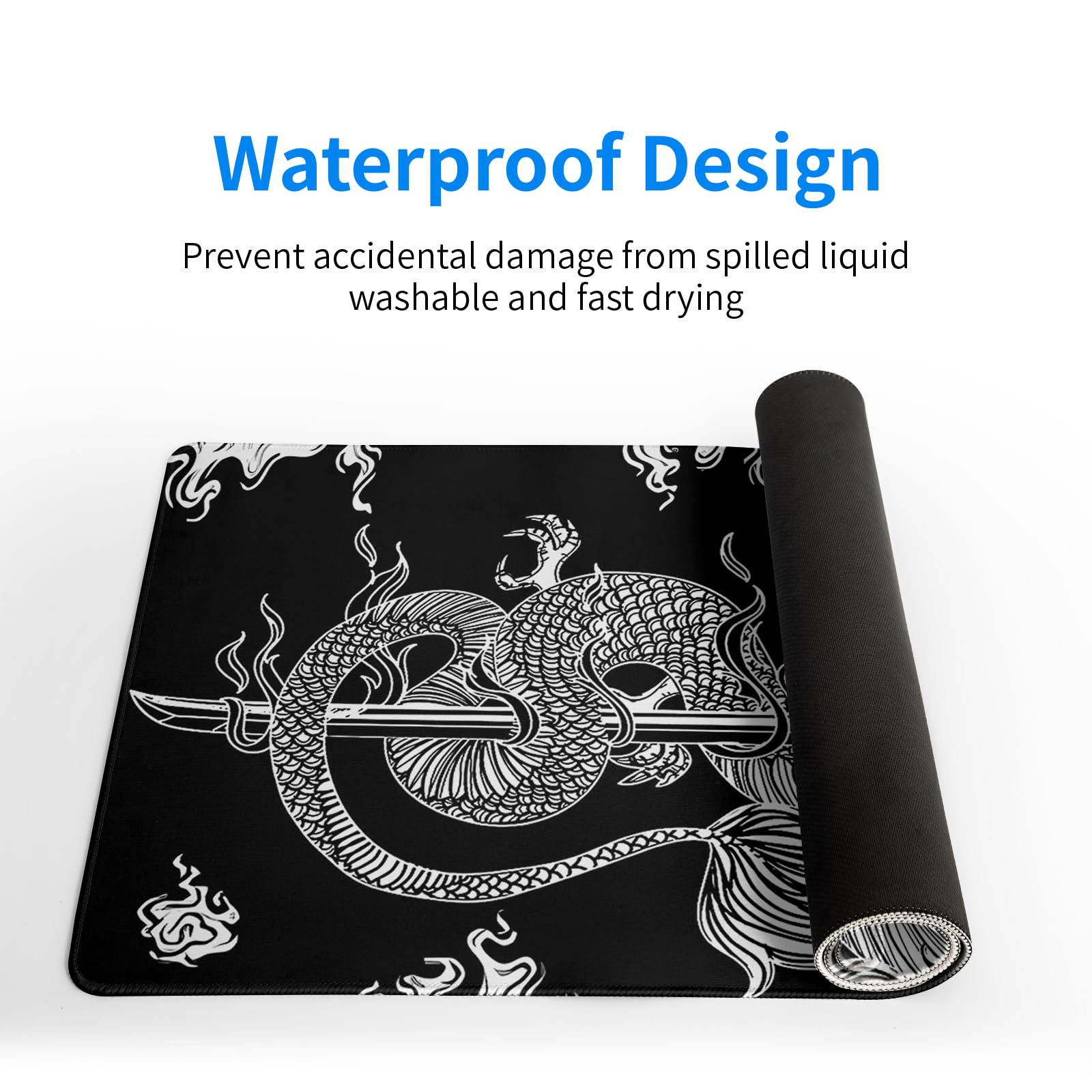 Dragon Gaming Mouse Pad - Black, Large (31.5x11.8 Inch), Non-Slip Base, Stitched Edge for Gaming &