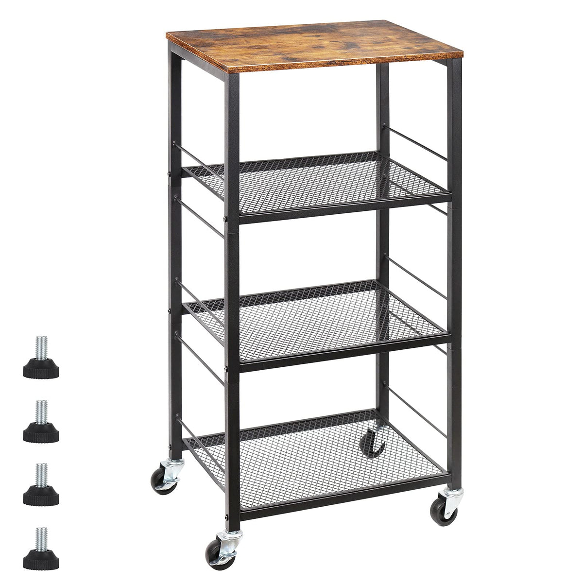 CADUKE Kitchen Storage Cart Baker's Rack 4-Tier Industrial Wood
