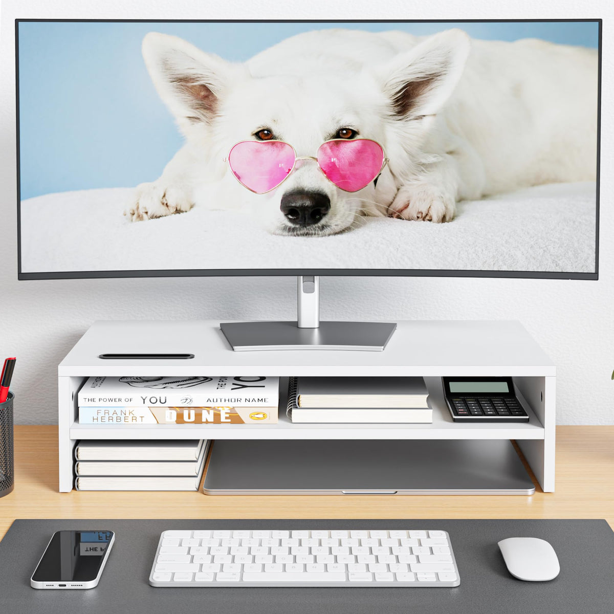 BONTEC Wood Monitor Stand Riser, 2-Tier Desktop Organizer