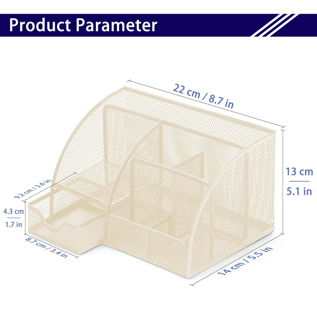 Boutilon Mesh Desk Organizer Desktop Office Supplies Stationary Organizer with 6 Compartments and 1
