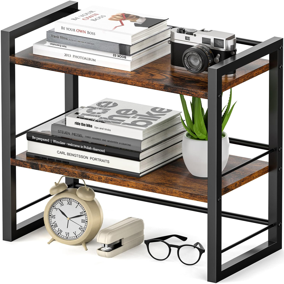 ART-GIFTREE Office Desk Shelf Organizer, Wood Desktop Bookshelf Supplies Storage Rack, Shelf for