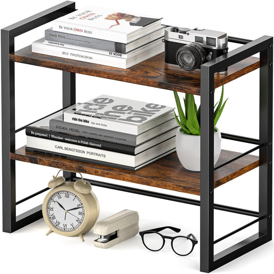 ART-GIFTREE Office Desk Shelf Organizer, Wood Desktop Bookshelf Supplies Storage Rack, Shelf for