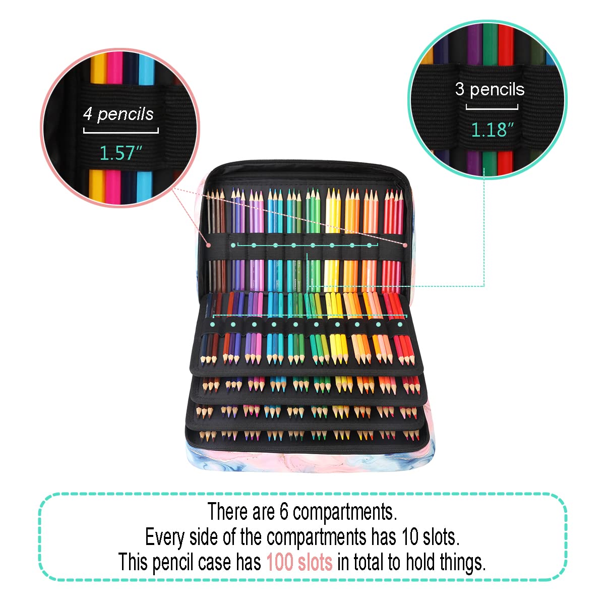 JAKAGO 304 Slots Colored Pencil Case Large Capacity Storage Bag for Artist Painter Multi-Functional