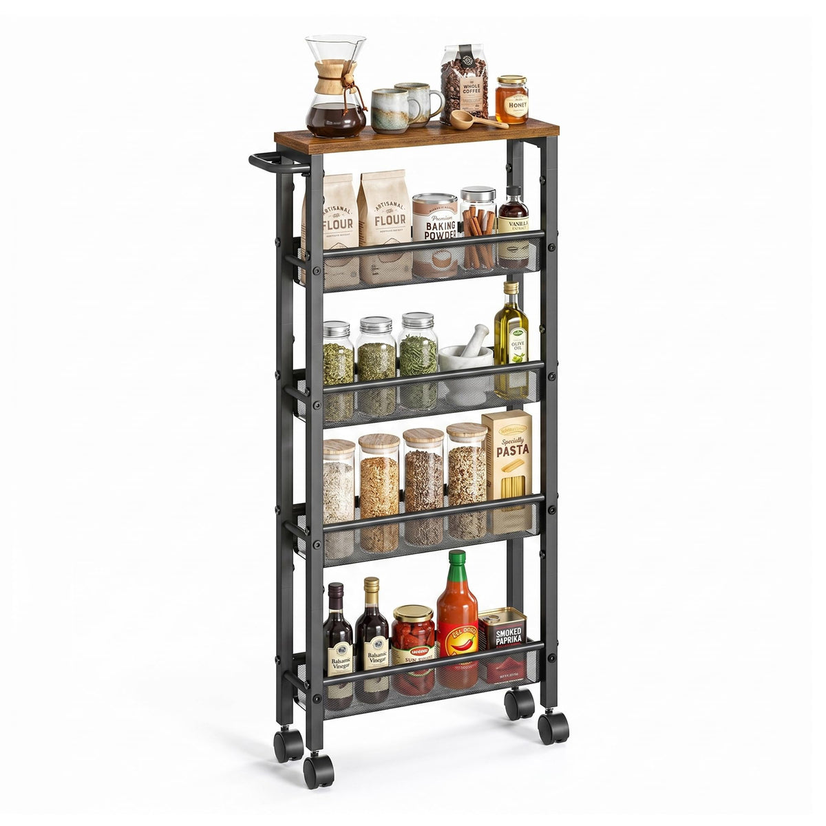 SONGMICS HOME Slim Rolling Cart, 5-Tier Storage Cart with Wheels and Handle, Narrow Utility Cart