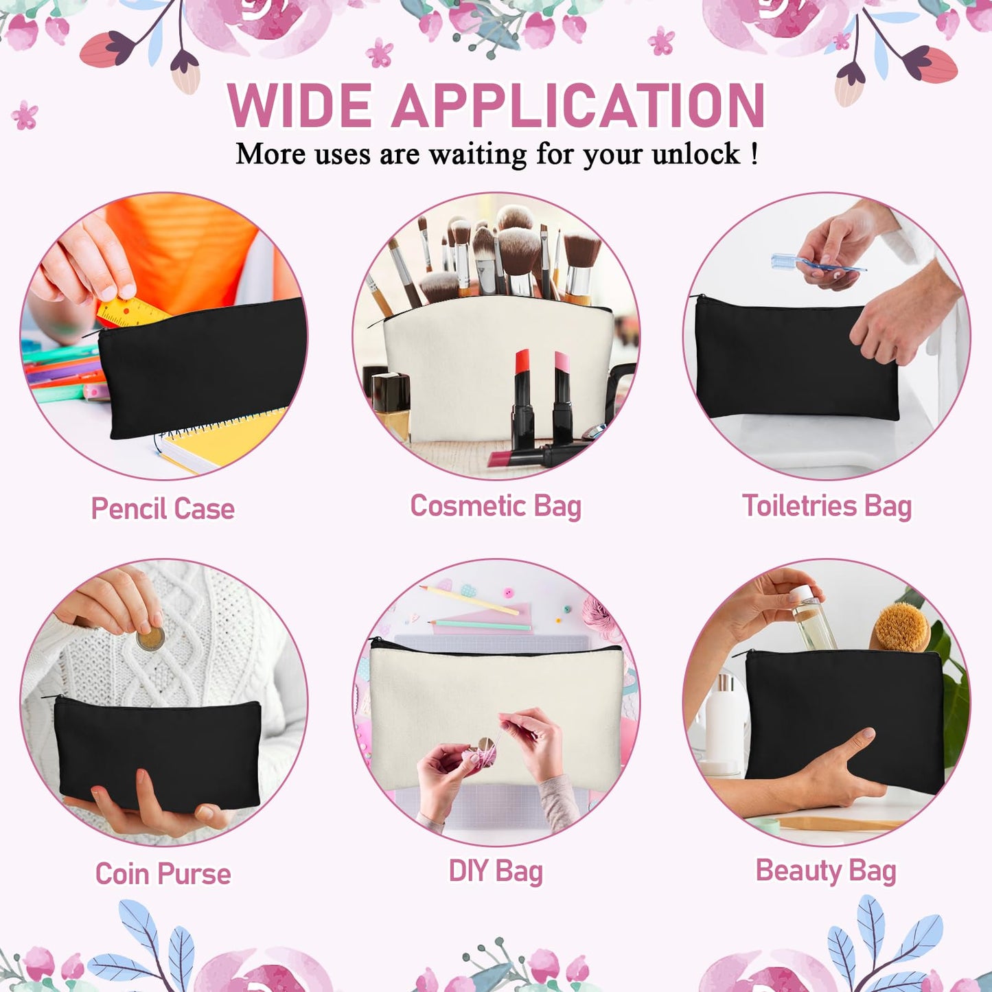 Legigo 20 Pack Blank Canvas Bags Zipper Pouch Makeup Bags Pencil Pouch Bulk