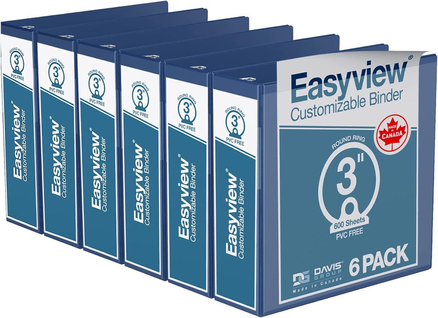 Easyview 3-Ring Binder, Clear-View Cover, 3" Round Rings, Royal Blue, 6 Pk