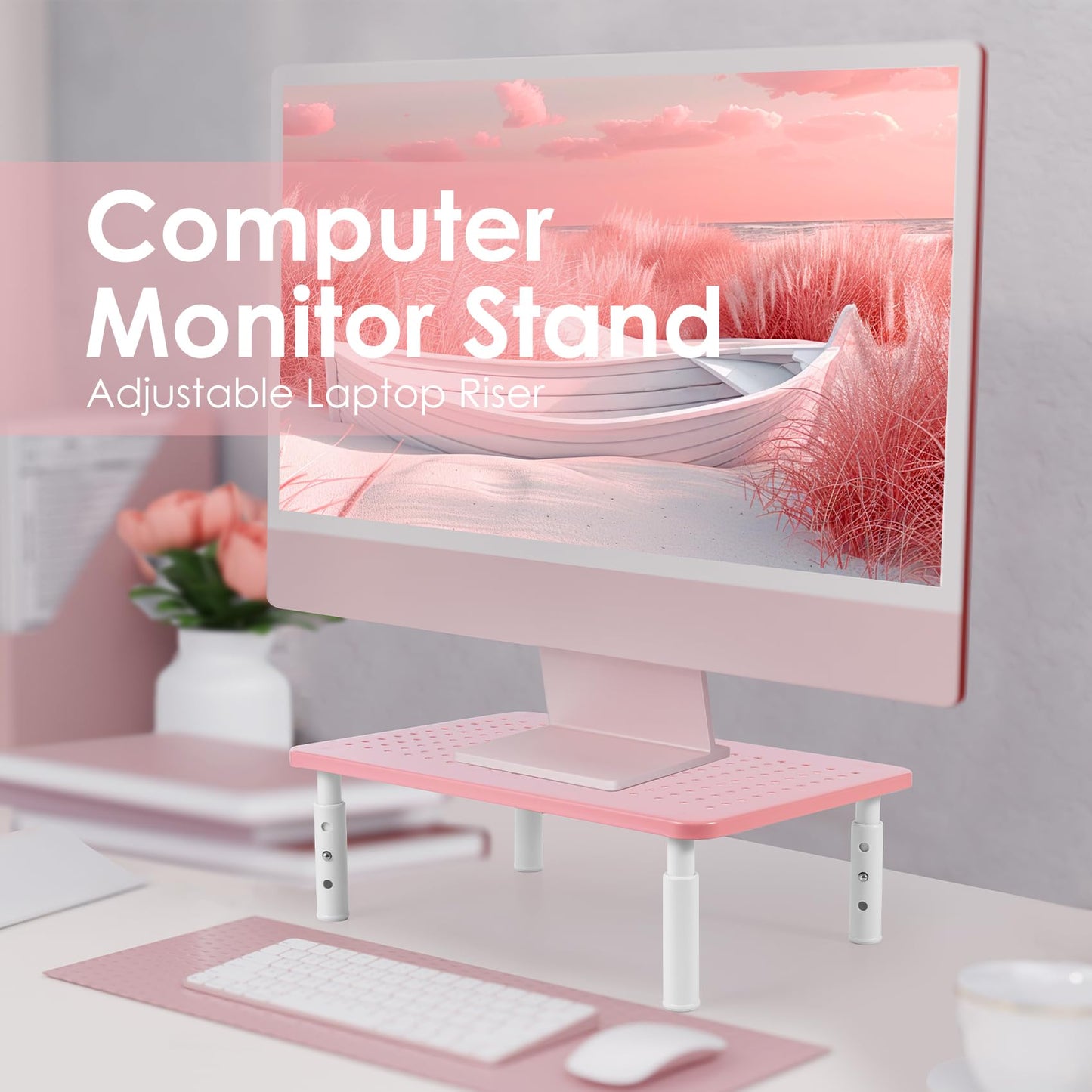 2 Pack Monitor Riser Desktop Stand Flat Screen TV Monitor Stand Pink