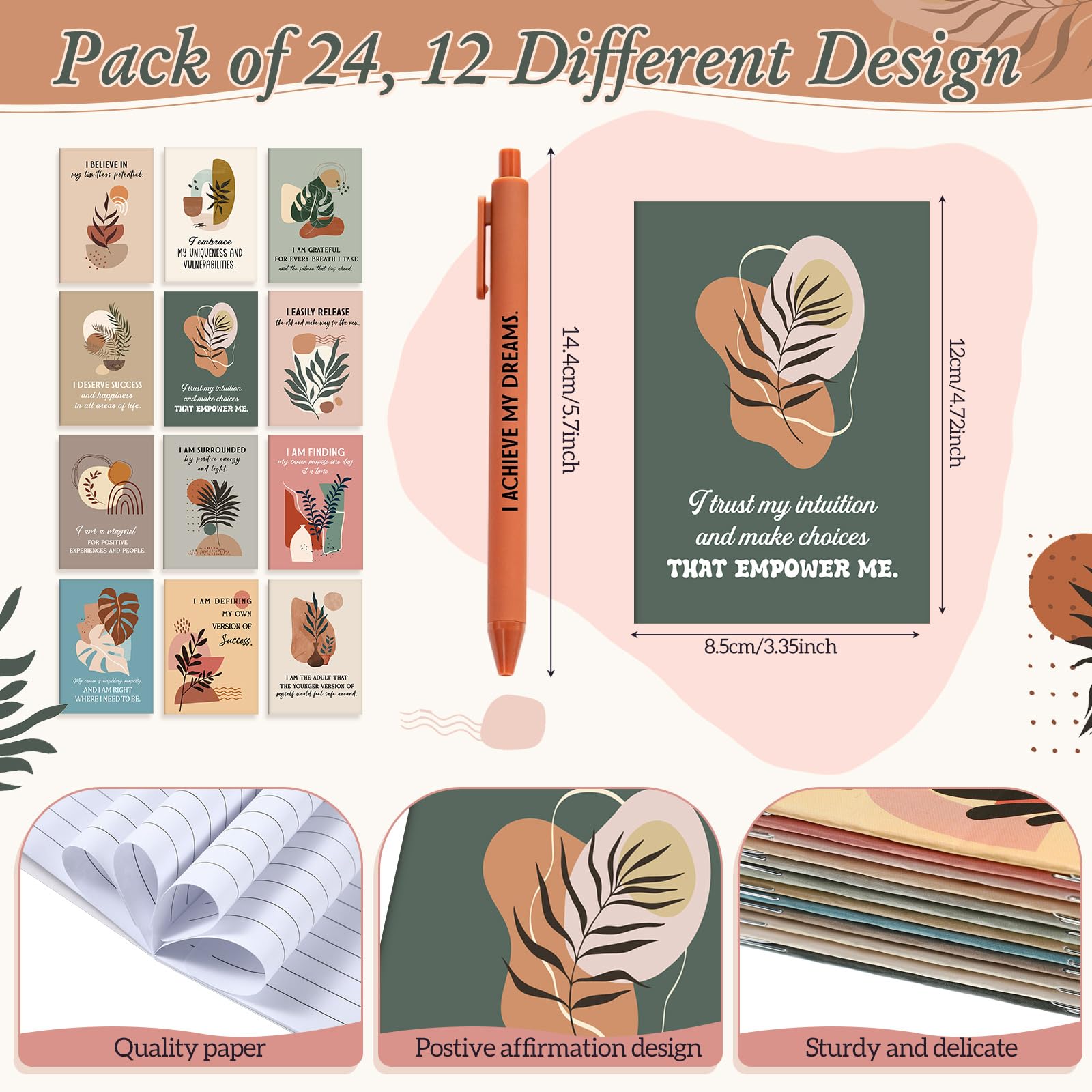 Mooliwe 48 Pcs Affirmation Notebooks Pens Bulk Gifts, Gratitude,Plant