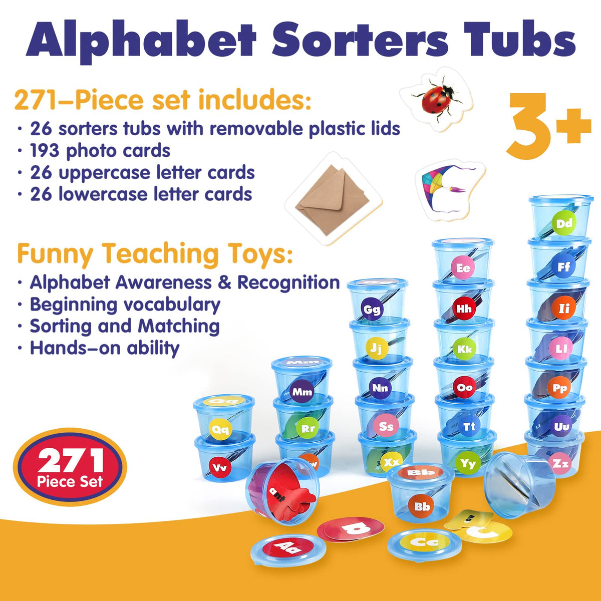 Joyreal 271 PCS Alphabet Learning Toys for 3-5, 26 Alphabet Soup Sorters