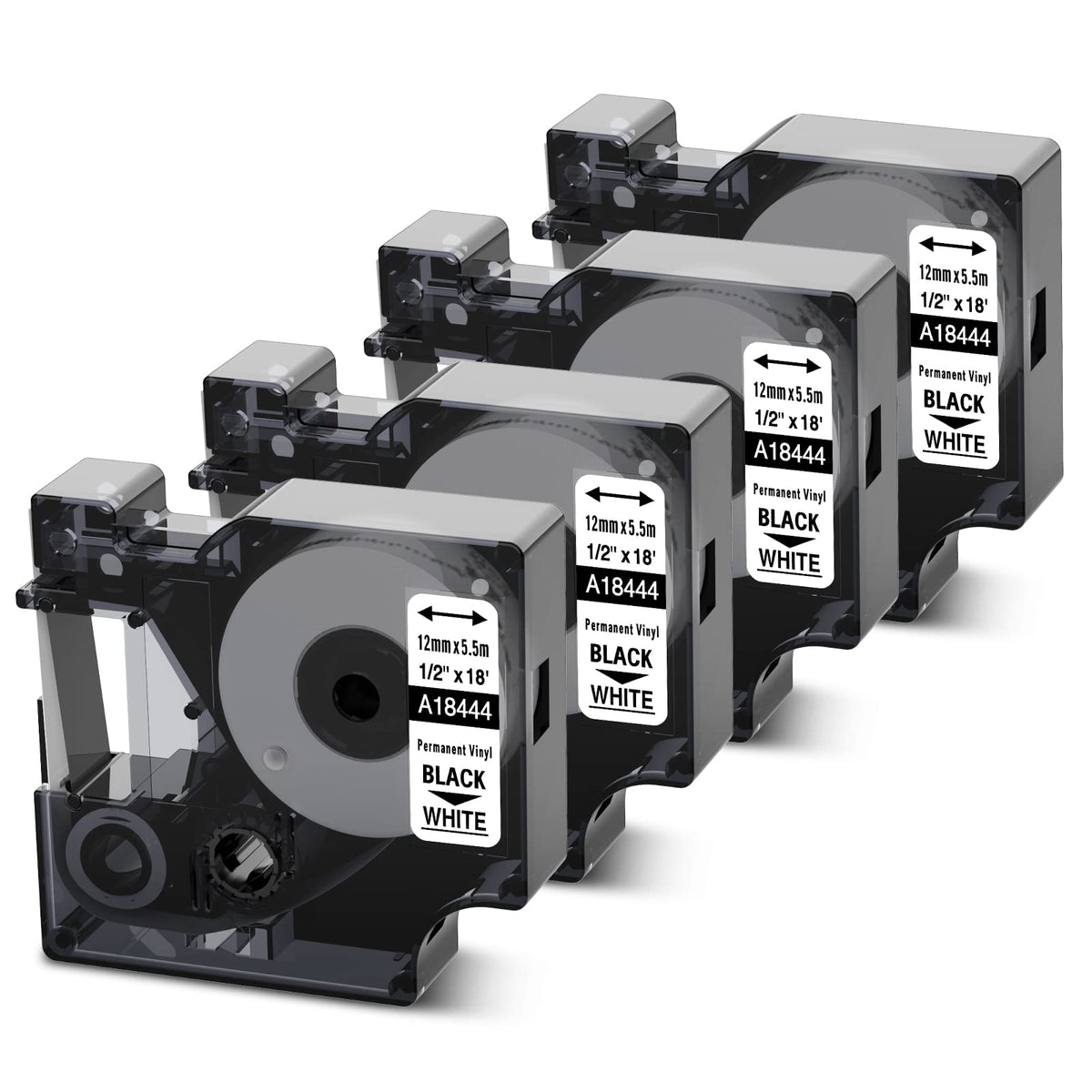 Rhino 4200 Label Tape Compatible with Dymo 18444 Vinyl 1/2 Inch