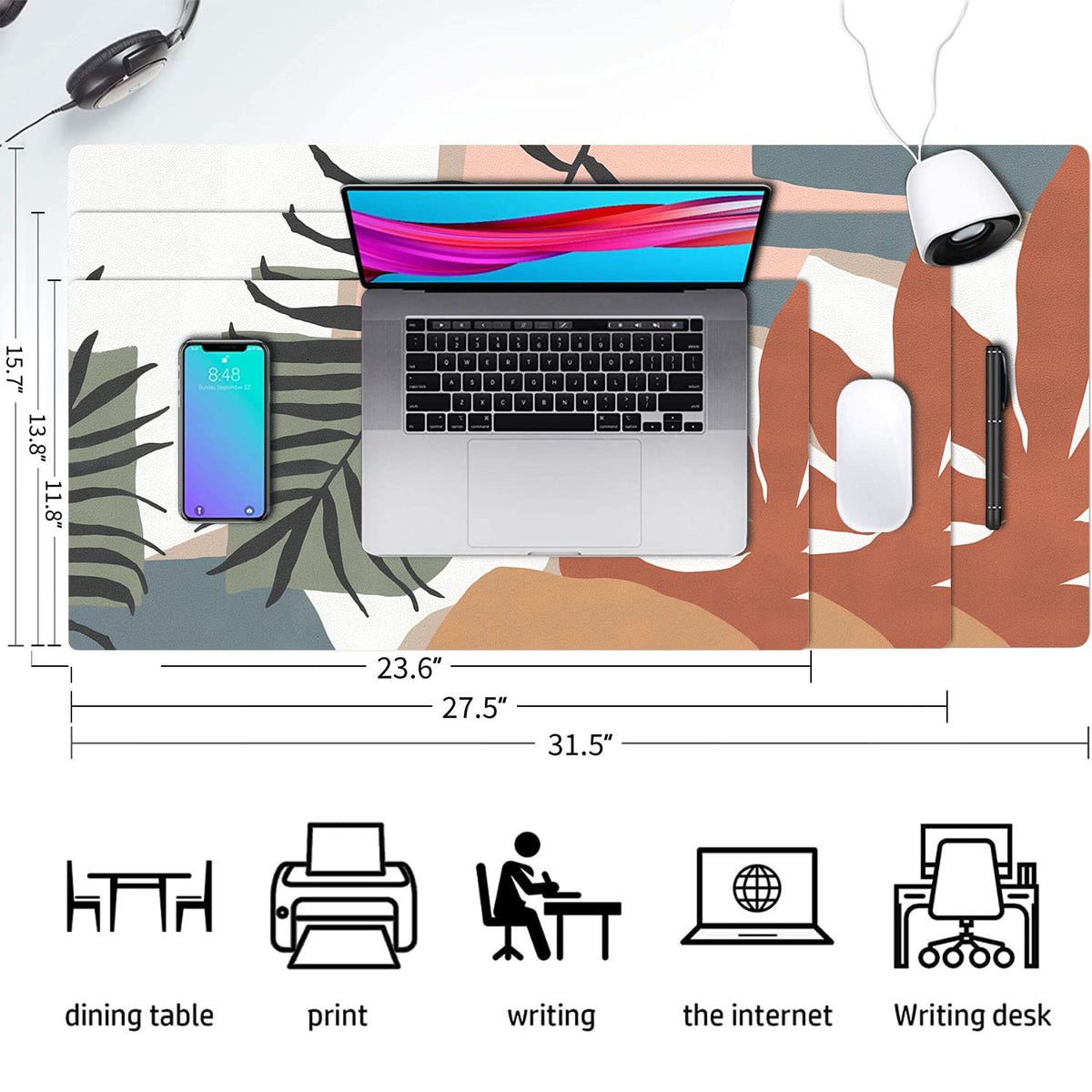 Desk Mat Large Protector Pad 23.6" ×11.8", Non-Slip PU Leather Desk Blotter, Waterproof Mouse Pad