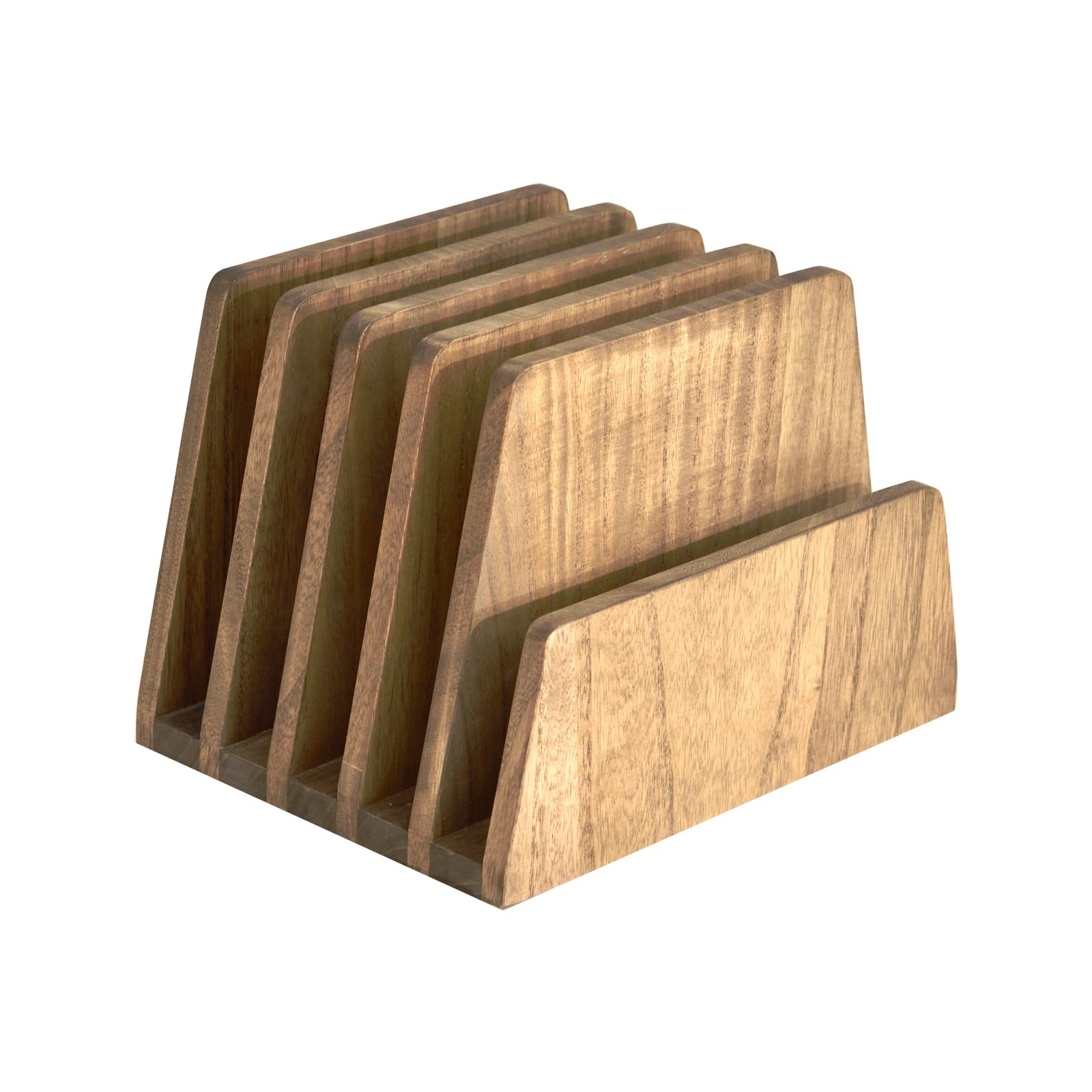 KIRIGEN Wooden Mail Organizer, 5-Slot File Holder for Desk, Brown 5K-DBR