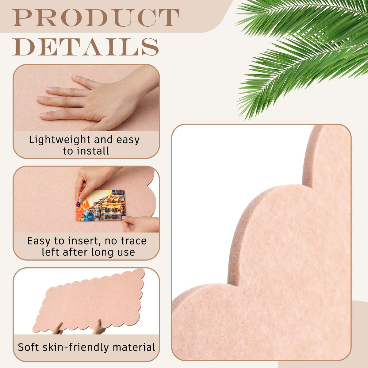 Mooliwe Scalloped Felt Bulletin Cork Board Foldable Flesh Pink 36 * 18 Inch