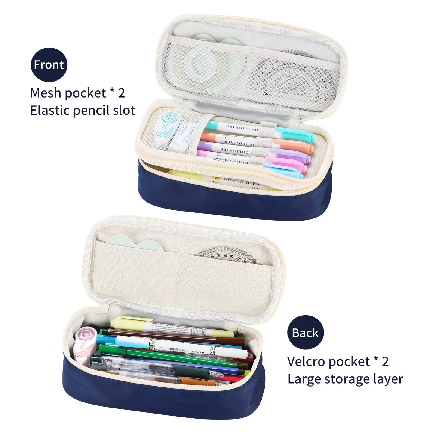 Dugio Large Pencil Case for Girls Teens Kids Pencil Bag with Zipper Blue