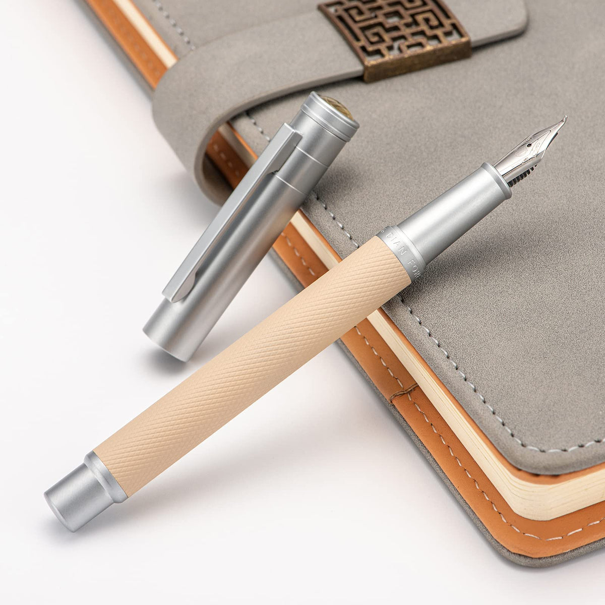 Silver Birch Forest Aluminum Fountain Pen Bent Nib (Fine to Broad) with Metal Box Fude Pen Set By