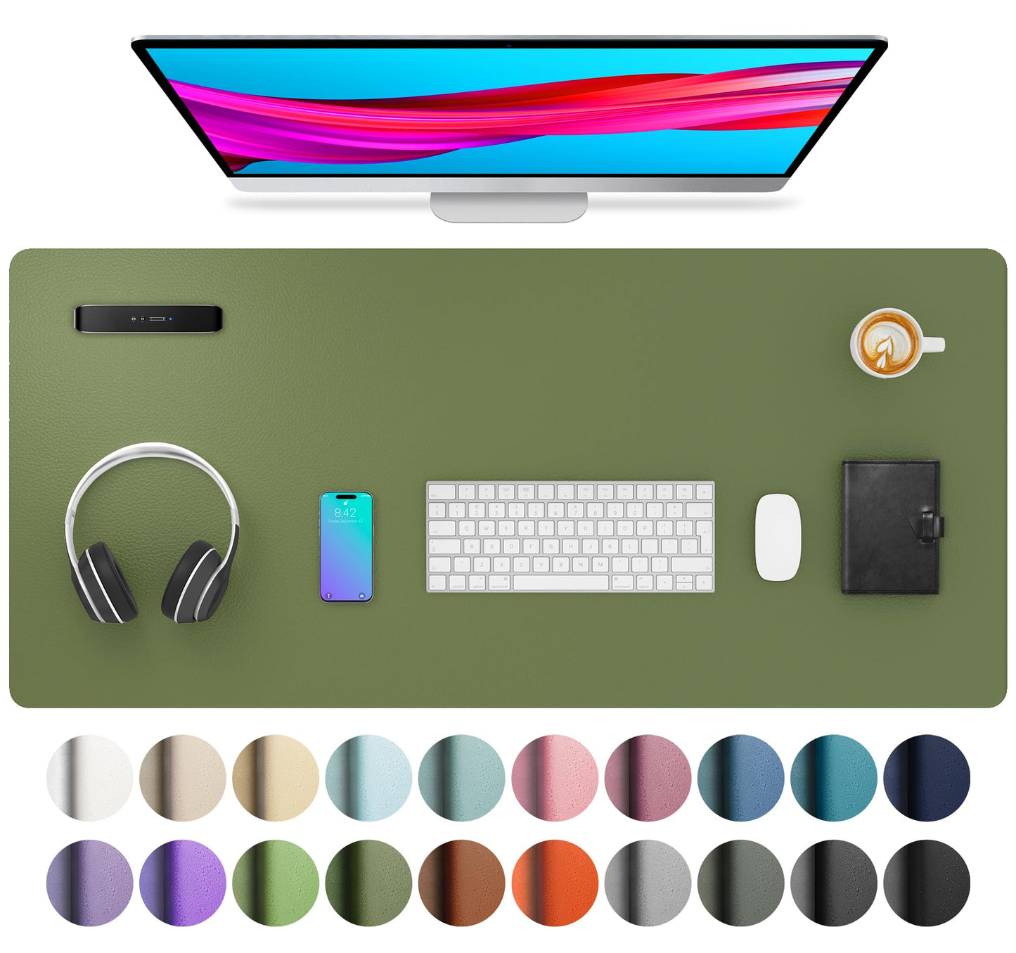 Aothia Leather Desk Pad Protector, Mouse Pad, Office Desk Mat, Non-Slip PU Leather Desk Blotter