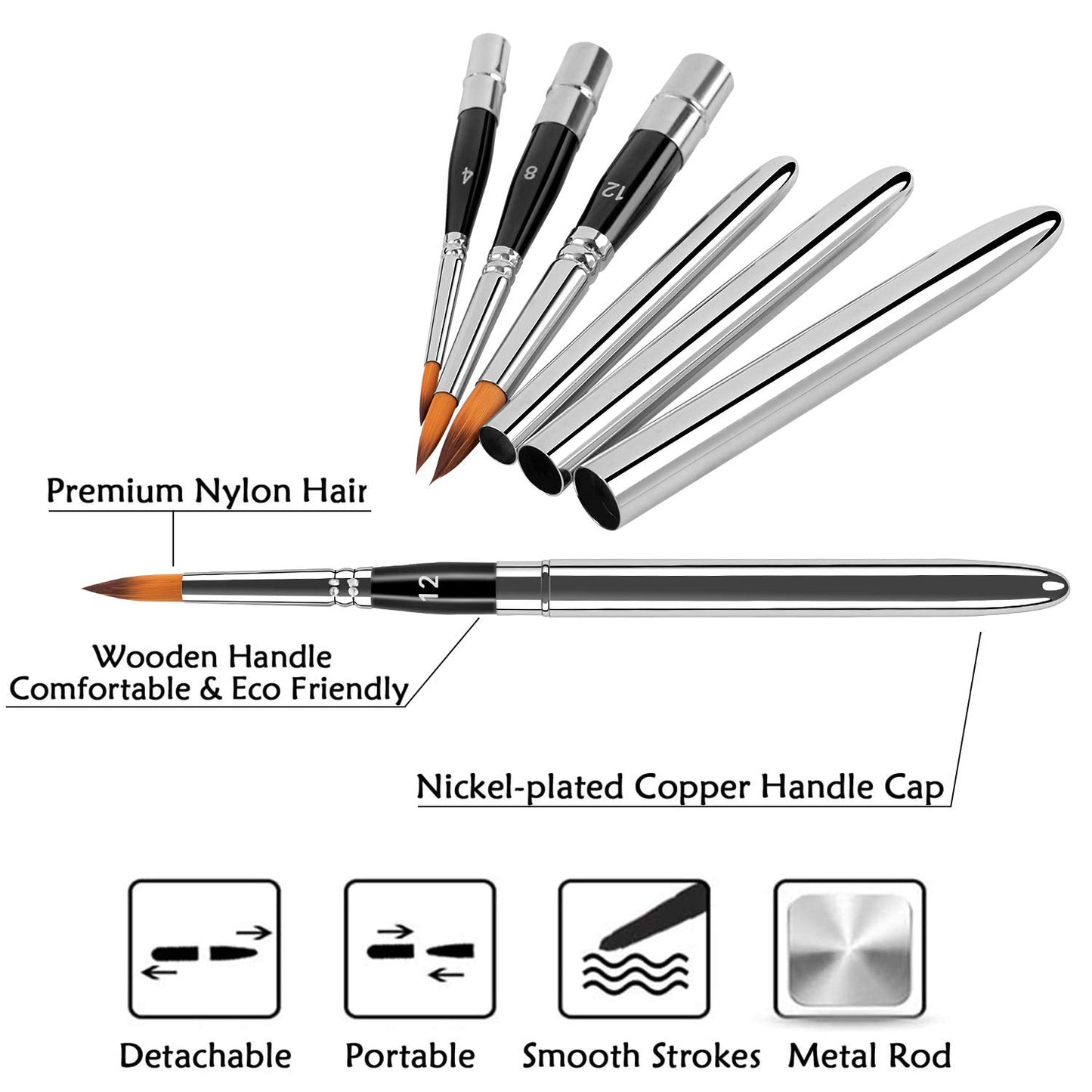 Travel Watercolor Brushes, Golden Maple 3pcs Watercolor Travel Brushes with Leather Pouch - Pointed