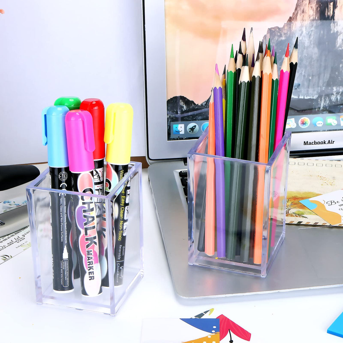 AFOROEOA 20Pack Clear Acrylic Pen Holder Desktop Pencil Organizer Acrylic Pencil Cup Stationery
