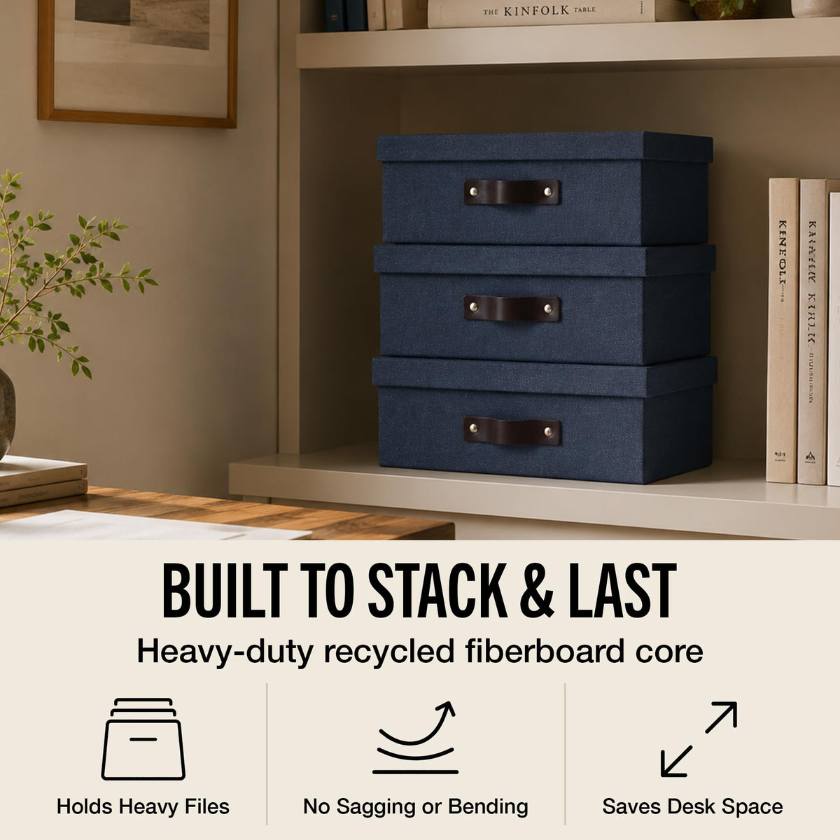 Bigso Oskar Canvas Fiberboard Document Letter Box - File Organizer Box for Important Paperwork