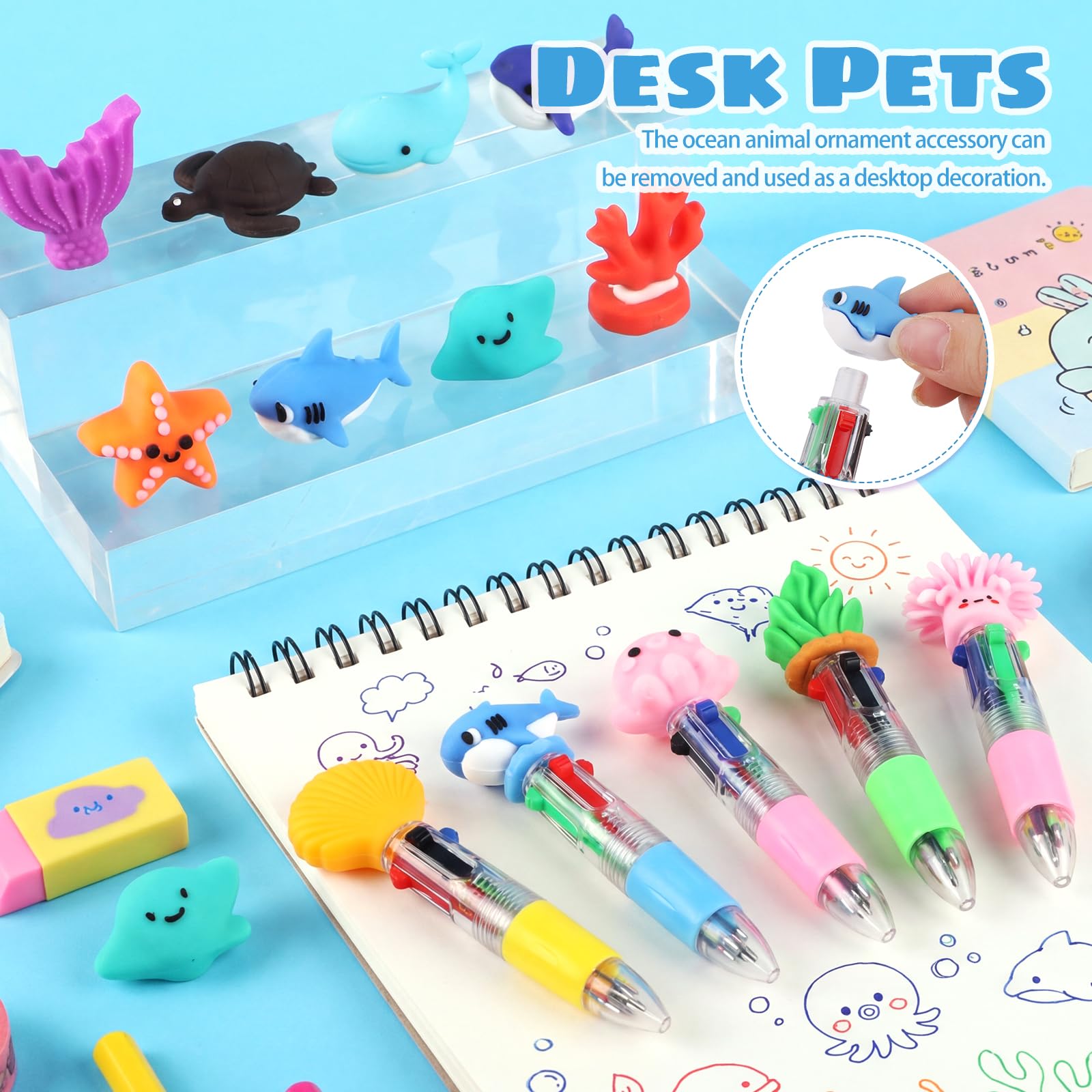 BESARME 48 Pcs Ocean Pens for Students, 4-in-1 Cute Pen Gifts