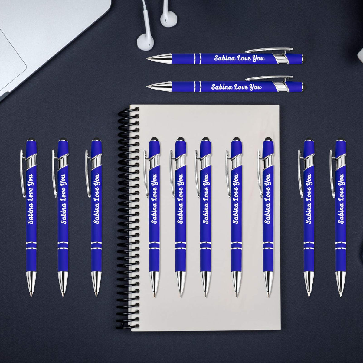 Aolun Personalised Pen,Custom Engraved Ballpoint Pen with Stylus,Soft Touch Metal,Enter Name,Logo